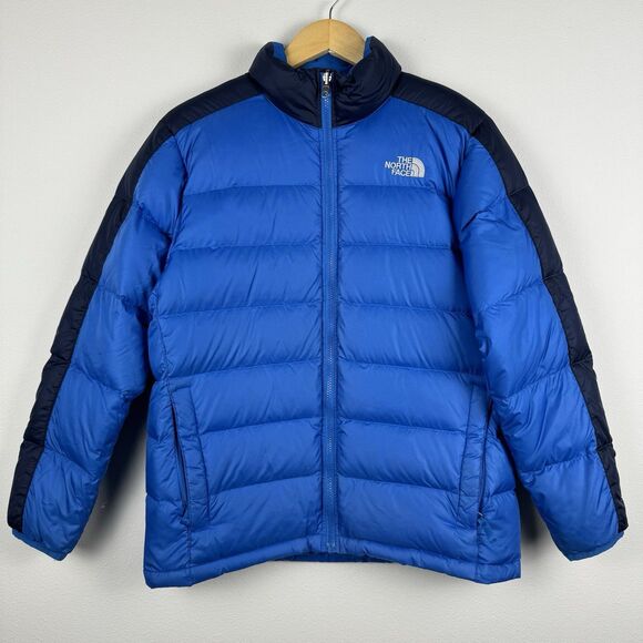 The North Face 550 Puffer Jacket Boys XL 18/20 Goose Down Full Zip Coat Blue - Picture 2 of 11